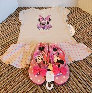 NWT Disney Minnie Mouse WDW Kids Shirt Tunic Size Small S with Minnie Flip Flops
